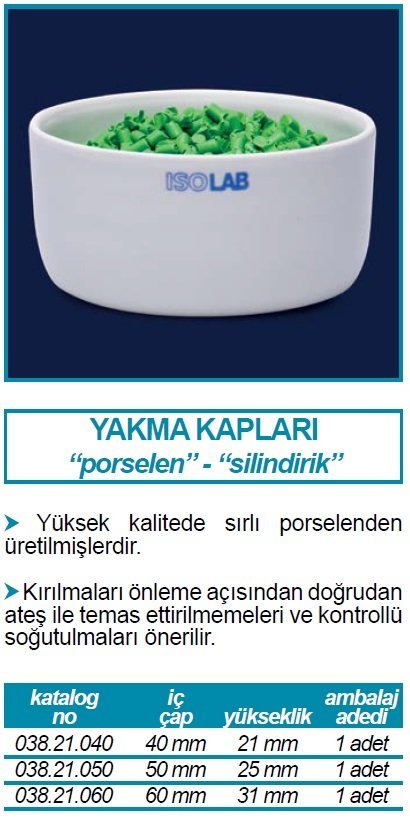 İSOLAB yakma kabı porselen silindirik 